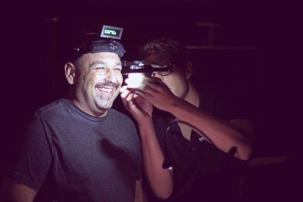 Voiceover actor, JB Blanc, getting his motion capture camera adjusted